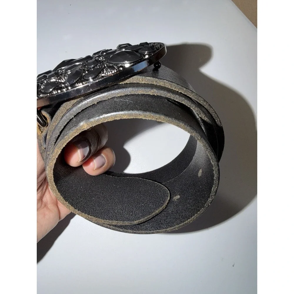 Express Black Leather Black‎ Rhinestone Buckle Cowboy Western Belt Women's Sz S